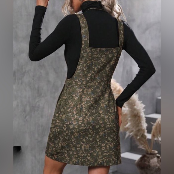 Floral Print Zip Up Corduroy Overall Dress - Picture 3 of 8